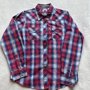 Wired Heart Women’s Western Red/Blue Plaid Long Sleeve Shirt Size L